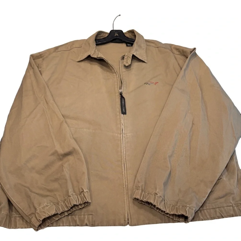 Greg Norman Cotton Zip Up Golf Jacket Collared Tan Size XL